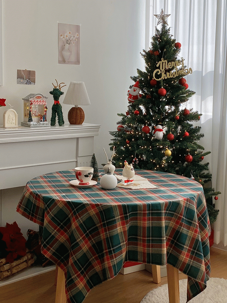 르코세즈 크리스마스 테이블보 체크식탁보-1color